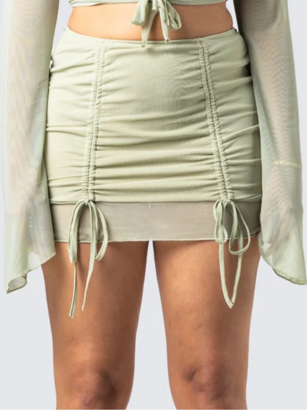 Finesse Jolie Ruched Mesh Mini Skirt